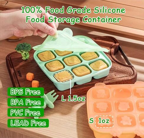 صينية تجميد من السيليكون مع غطاء، حاوية تخزين طعام لأغذية الأطفال محلية الصنع والخضروات ومهروس الفاكهة ومغذية حليب الثدي ومجموعة صغيرة من القضم، وقوالب مصاصات حليب الثدي، 3 عبوات (صغيرة) in Kuwait