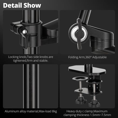 شاشة AMBITFUL/حامل كمبيوتر محمول، حامل ذراع مزدوج قابل للتعديل 4 في 1، حامل/حامل ذراع مكتب واحد لشاشات كمبيوتر LCD مقاس 17 إلى 32 بوصة، صينية إضافية تناسب أجهزة الكمبيوتر المحمولة مقاس 12 إلى 17 بوصة in Kuwait