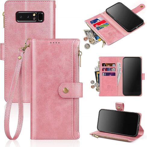 Antsturdy Samsung Galaxy Note 8 Wallet case with Card Holder for Women Men,Galaxy Note 8 Phone case RFID Blocking PU Leather Flip Shockproof Cover with Strap Zipper Credit Card Slots,Black in Saudi Arabia