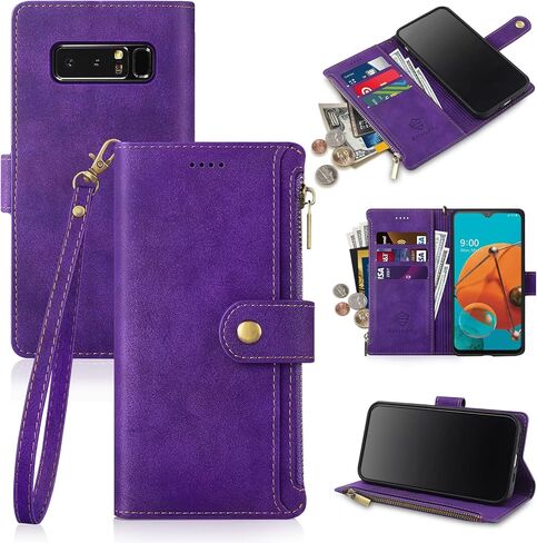 Antsturdy سامسونج غالاكسي ملاحظة 8 حالة المحفظة مع حامل بطاقة للنساء الرجال، غالاكسي ملاحظة 8 حالة الهاتف RFID حجب بو الجلود الوجه غطاء مقاوم للصدمات مع حزام سحاب فتحات بطاقة الائتمان، النبيذ الأحمر in Kuwait