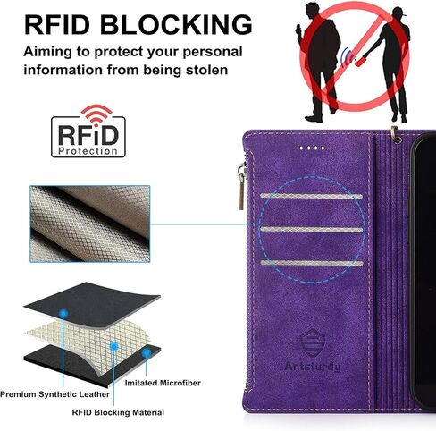 Antsturdy سامسونج غالاكسي ملاحظة 8 حالة المحفظة مع حامل بطاقة للنساء الرجال، غالاكسي ملاحظة 8 حالة الهاتف RFID حجب بو الجلود الوجه غطاء مقاوم للصدمات مع حزام سحاب فتحات بطاقة الائتمان، النبيذ الأحمر in Kuwait