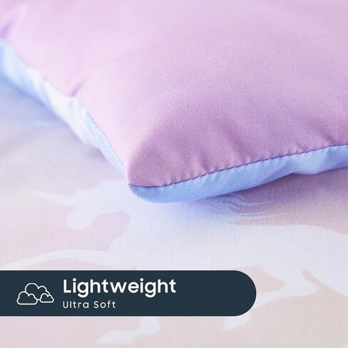 Wake In Cloud - طقم سرير أطفال يونيكورن للفتيات، وحيد القرن ملون لطيف مع نجوم، طقم سرير أطفال ناعم مكون من 4 قطع بما في ذلك لحاف وملاءات وغطاء وسادة، أزرق أرجواني in Kuwait