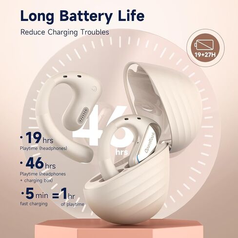 Pro Open Ear Headphones, Bluetooth 5.2 Wireless Earbuds, 46 Hours Playtime with Charging Case, Extra Deep Bass, IPX5 Waterproof, for Sports, Gaming, Office, Running, Cycling, Driving, Hiking in Saudi Arabia