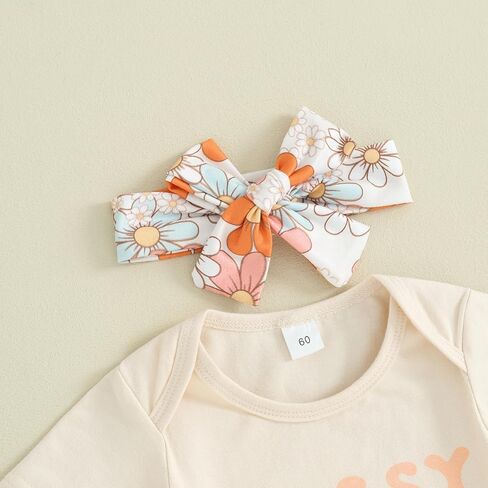 Newborn Baby Girl Summer Outfits Aunties Little Bestie Short Sleeve Romper Floral Print Flared Pants Headband Set in Saudi Arabia