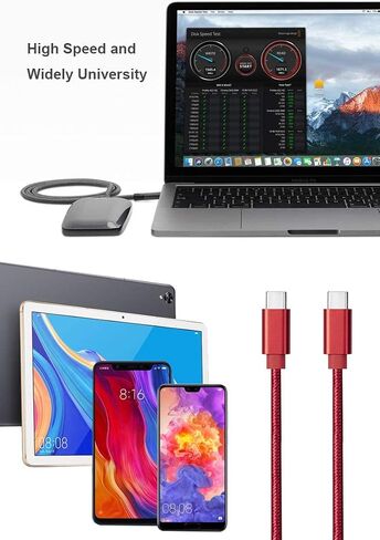 RoFI USB C to USB C Cable, [2Pack 6FT] 60W Power Delivery Fast Charge Type C Cord Compatible with MacBook Pro/iPad Pro/Galaxy S20/Microsoft Surface/Google Pixel and Other USB C Device (6 Feet, Red) in Kuwait
