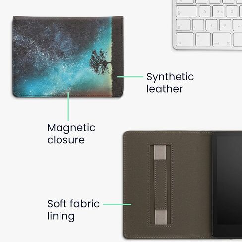 kwmobile Case Compatible with Amazon Kindle Paperwhite 11. Generation 2021 Case - PU Cover w/Strap - Cosmic Nature Blue/Grey/Black in Saudi Arabia