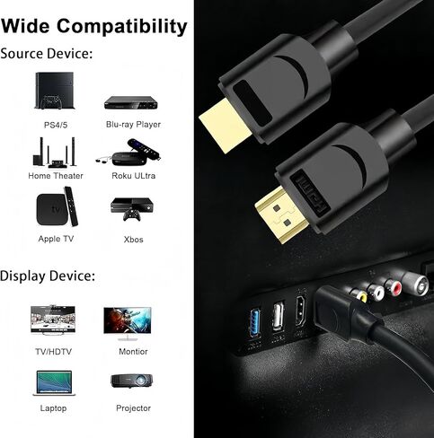 كابل HDMI 2.1 8K 6FT 5 حزم، سلك كابل HDMI® فائق السرعة، eARC / ARC كابل HDMI - 4K@120 هرتز/165 هرتز 8K@60 هرتز لـ DTS:X، HDCP 2.2 & 2.3، HDR 10 للتلفزيون عالي الدقة، Roku، PS4 / PS5، بلو راي، إل جي، ساوند بار in Saudi Arabia