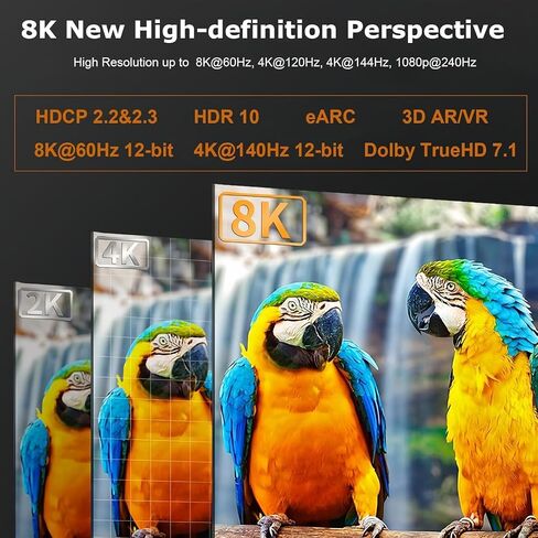 كابل HDMI 2.1 8K 6FT 5 حزم، سلك كابل HDMI® فائق السرعة، eARC / ARC كابل HDMI - 4K@120 هرتز/165 هرتز 8K@60 هرتز لـ DTS:X، HDCP 2.2 & 2.3، HDR 10 للتلفزيون عالي الدقة، Roku، PS4 / PS5، بلو راي، إل جي، ساوند بار in Saudi Arabia