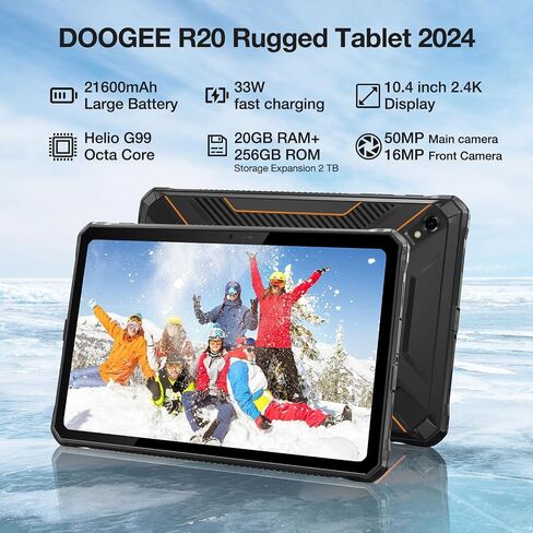 DOOGEE R20 تابلت متين، شاشة 10.4 بوصة 2.4K Android 13، بطارية 21600 مللي أمبير، 20 جيجابايت + 256 جيجابايت/2 تيرابايت قابلة للتوسيع، تابلت ثماني النواة للألعاب، Helio G99، مكبرات صوت رباعية عالية الدقة، أجهزة لوحية بكاميرا 50 ميجابكسل، OTG/WiFi 6 in Saudi Arabia