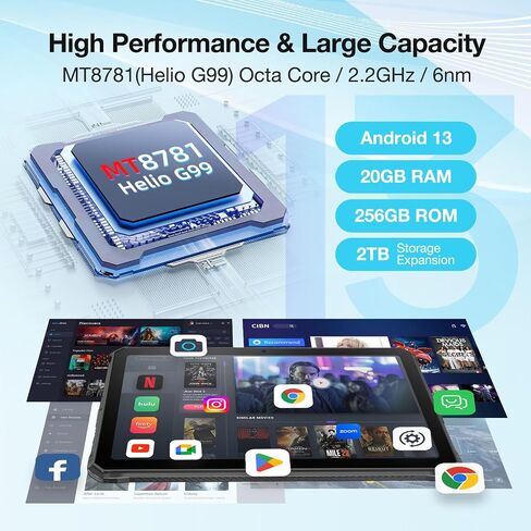 DOOGEE R20 تابلت متين، شاشة 10.4 بوصة 2.4K Android 13، بطارية 21600 مللي أمبير، 20 جيجابايت + 256 جيجابايت/2 تيرابايت قابلة للتوسيع، تابلت ثماني النواة للألعاب، Helio G99، مكبرات صوت رباعية عالية الدقة، أجهزة لوحية بكاميرا 50 ميجابكسل، OTG/WiFi 6 in Saudi Arabia