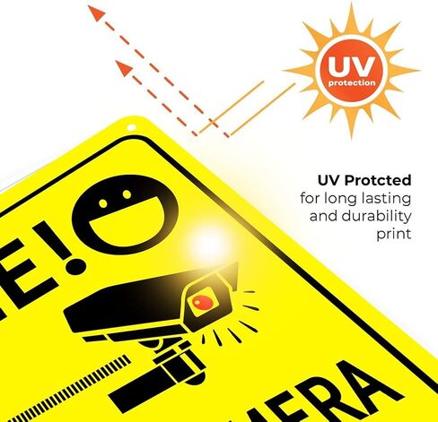 ملصقات لافتات ابتسامة مقاس 25.4 سم × 30.48 سم - عبوة من 4 قطع | ملصق للتذكير بكاميرا الأمان CCTV لساحة أمان المنزل، والممتلكات، والأعمال التجارية| فينيل ذاتي اللصق ممتاز مقاوم للأشعة فوق البنفسجية، والطقس، والخدوش، والماء والبهتان in Kuwait