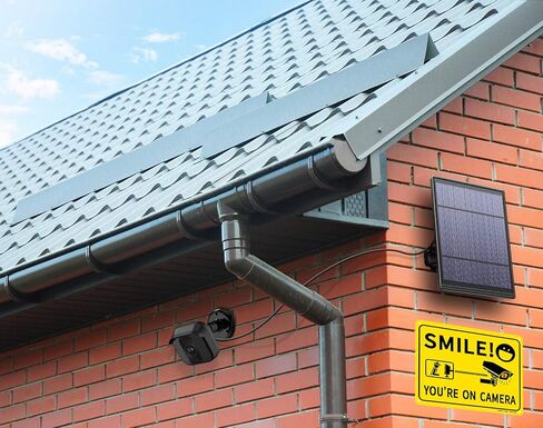 ملصقات لافتات ابتسامة مقاس 25.4 سم × 30.48 سم - عبوة من 4 قطع | ملصق للتذكير بكاميرا الأمان CCTV لساحة أمان المنزل، والممتلكات، والأعمال التجارية| فينيل ذاتي اللصق ممتاز مقاوم للأشعة فوق البنفسجية، والطقس، والخدوش، والماء والبهتان in Kuwait