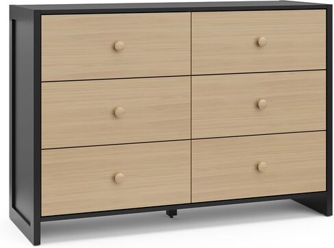 Storkcraft Calabasas 6 Drawer Dresser (Black) - GREENGUARD Gold Certified, 6 Drawer Dresser with Interlocking Drawer System, Dresser Drawer Organizer for Kids' Bedroom in Saudi Arabia