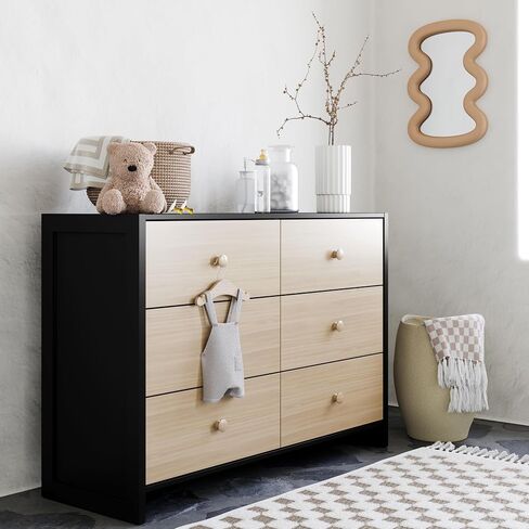 Storkcraft Calabasas 6 Drawer Dresser (Black) - GREENGUARD Gold Certified, 6 Drawer Dresser with Interlocking Drawer System, Dresser Drawer Organizer for Kids' Bedroom in Saudi Arabia