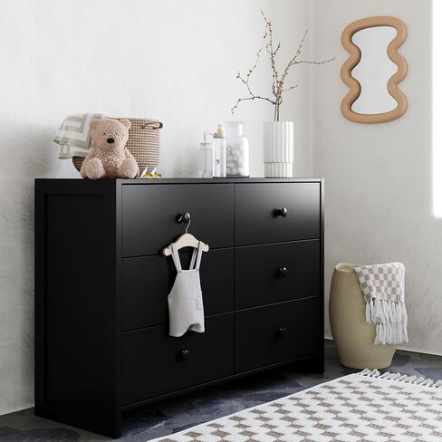 Storkcraft Calabasas 6 Drawer Dresser (Black) - GREENGUARD Gold Certified, 6 Drawer Dresser with Interlocking Drawer System, Dresser Drawer Organizer for Kids' Bedroom in Saudi Arabia