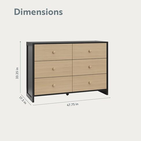 Storkcraft Calabasas 6 Drawer Dresser (Black) - GREENGUARD Gold Certified, 6 Drawer Dresser with Interlocking Drawer System, Dresser Drawer Organizer for Kids' Bedroom in Saudi Arabia