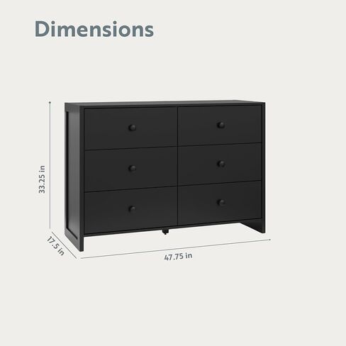 Storkcraft Calabasas 6 Drawer Dresser (Black) - GREENGUARD Gold Certified, 6 Drawer Dresser with Interlocking Drawer System, Dresser Drawer Organizer for Kids' Bedroom in Saudi Arabia