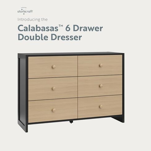 Storkcraft Calabasas 6 Drawer Dresser (Black) - GREENGUARD Gold Certified, 6 Drawer Dresser with Interlocking Drawer System, Dresser Drawer Organizer for Kids' Bedroom in Saudi Arabia
