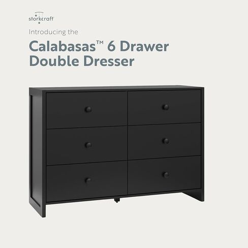 Storkcraft Calabasas 6 Drawer Dresser (Black) - GREENGUARD Gold Certified, 6 Drawer Dresser with Interlocking Drawer System, Dresser Drawer Organizer for Kids' Bedroom in Saudi Arabia