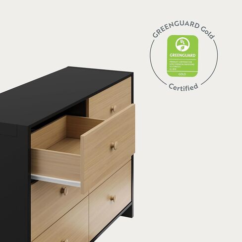 Storkcraft Calabasas 6 Drawer Dresser (Black) - GREENGUARD Gold Certified, 6 Drawer Dresser with Interlocking Drawer System, Dresser Drawer Organizer for Kids' Bedroom in Saudi Arabia