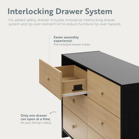 Storkcraft Calabasas 6 Drawer Dresser (Black) - GREENGUARD Gold Certified, 6 Drawer Dresser with Interlocking Drawer System, Dresser Drawer Organizer for Kids' Bedroom in Saudi Arabia