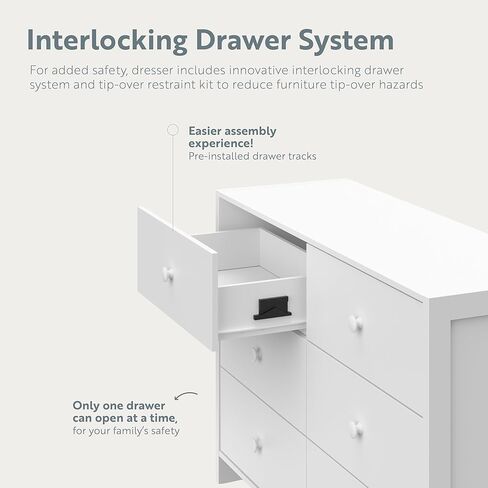 خزانة ملابس Storkcraft Calabasas ذات 6 أدراج (أسود مع خشب دريفت) - معتمدة من GREENGUARD Gold، خزانة ذات 6 أدراج مع نظام أدراج متشابك، منظم أدراج خزانة لغرفة نوم الأطفال in Kuwait