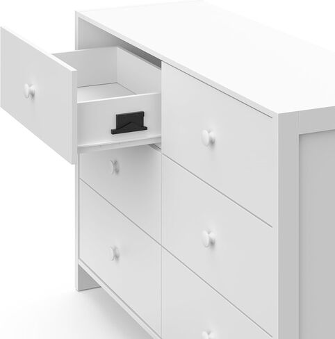 خزانة ملابس Storkcraft Calabasas ذات 6 أدراج (أسود مع خشب دريفت) - معتمدة من GREENGUARD Gold، خزانة ذات 6 أدراج مع نظام أدراج متشابك، منظم أدراج خزانة لغرفة نوم الأطفال in Kuwait