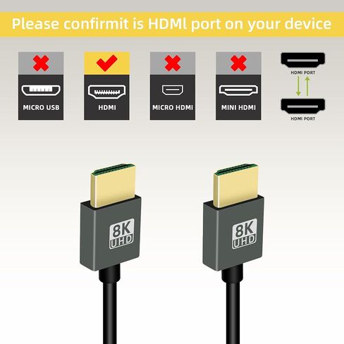 كابل RIIEYOCA 8K قصير HDMI إلى HDMI ملفوف، 48 جيجابت في الثانية عالي السرعة ذكر إلى ذكر 8K HDMI 2.1 يدعم HDR، 8K@60 هرتز، 4K@120 هرتز، متوافق مع الكاميرا، كاميرا الفيديو، الكمبيوتر الشخصي، الشاشة (3FT/0.9M) in Kuwait