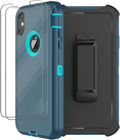 for iPhone Xs Max Case with Belt Clip Holster, 2 x Screen Protector, Heavy Duty Military Grade Full Body Shockproof Drop Proof Rugged Protective Cover for Apple iPhone Xs Max (Black) in Saudi Arabia