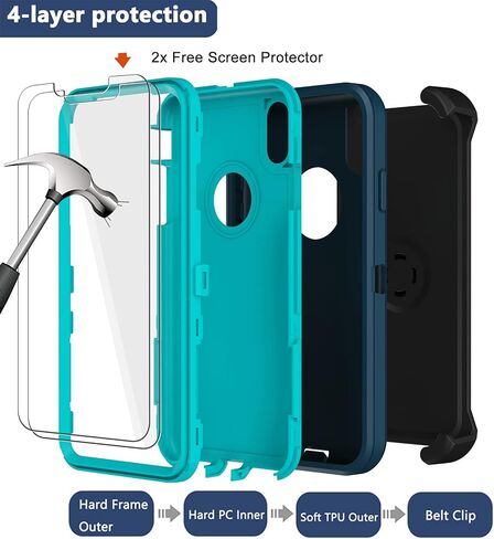 for iPhone Xs Max Case with Belt Clip Holster, 2 x Screen Protector, Heavy Duty Military Grade Full Body Shockproof Drop Proof Rugged Protective Cover for Apple iPhone Xs Max (Black) in Saudi Arabia