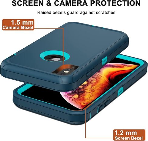 for iPhone Xs Max Case with Belt Clip Holster, 2 x Screen Protector, Heavy Duty Military Grade Full Body Shockproof Drop Proof Rugged Protective Cover for Apple iPhone Xs Max (Black) in Saudi Arabia