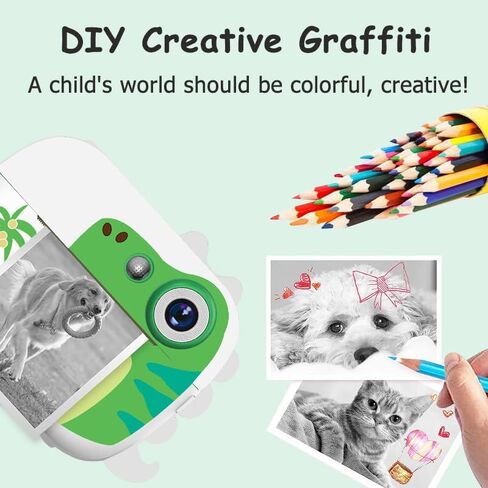 كاميرا أطفال طباعة فورية، كاميرا طباعة فورية 1080 بكسل للطفل مع 5 لفات من ورق الطباعة، هدية عيد ميلاد لفتاة صبي تتراوح أعمارهم بين 3-12، كاميرا رقمية مقاس 2.4 بوصة للأطفال بعمر 4 5 6 7 8 9 10 سنوات in Kuwait