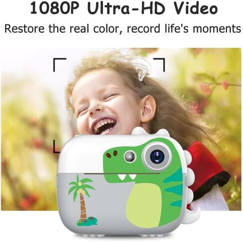 كاميرا أطفال طباعة فورية، كاميرا طباعة فورية 1080 بكسل للطفل مع 5 لفات من ورق الطباعة، هدية عيد ميلاد لفتاة صبي تتراوح أعمارهم بين 3-12، كاميرا رقمية مقاس 2.4 بوصة للأطفال بعمر 4 5 6 7 8 9 10 سنوات in Kuwait