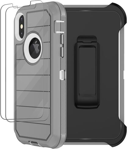 for iPhone Xs Max Case with Belt Clip Holster, 2 x Screen Protector, Heavy Duty Military Grade Full Body Shockproof Drop Proof Rugged Protective Cover for Apple iPhone Xs Max (Black) in Saudi Arabia