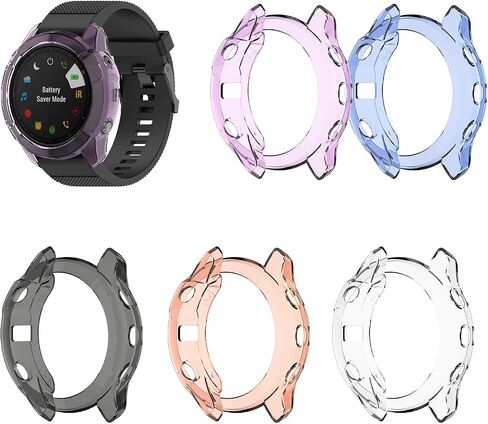 FitTurn [5 Pack] Clear Style Case Compatible with Garmin Fenix 6X/6X Pro/Fenix 6X Sapphire Smart watch Replacement Screen Protector Case Cover TPU Shockproof Case Guard Thin Bumper Shell in Saudi Arabia