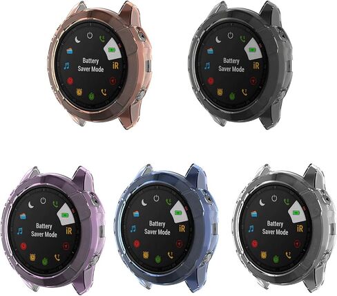 FitTurn [5 Pack] Clear Style Case Compatible with Garmin Fenix 6X/6X Pro/Fenix 6X Sapphire Smart watch Replacement Screen Protector Case Cover TPU Shockproof Case Guard Thin Bumper Shell in Saudi Arabia