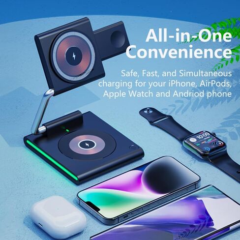 شاحن لاسلكي 3 في 1 لهاتف iPhone 15/14/13/12، محطة شحن لاسلكية لأجهزة Apple، حامل شحن لسلسلة ساعات Apple، لسماعات AirPods in Kuwait