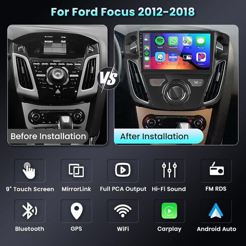 ستيريو سيارة أندرويد 9 بوصة لراديو Ford Focus 2012-2018 مع CarPlay Android Auto MirrorLink HiFi Audio 16EQ، HD 2.5D IPS شاشة تعمل باللمس ستيريو سيارة مع بلوتوث GPS واي فاي كاميرا احتياطية، ودعم Obd2/DVR in Saudi Arabia