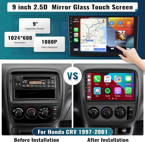 UNITOPSCI 2G+64G for Honda CRV 1997-2001 Radio Android Car Stereo Wireless Apple CarPlay Android Auto GPS Navigation 9 Inch Touch Screen FM/RDS Radio USB SWC HiFi WiFi + Backup Camera in Saudi Arabia
