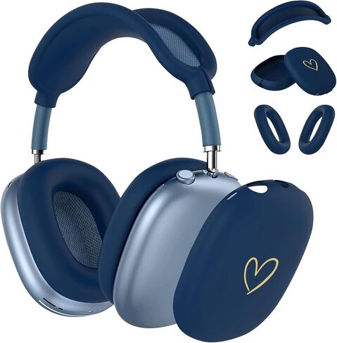 Case Cover for AirPods Max,Anti-Scratch Soft Silicone with Gold Heart Pattern Ear Cups Case Cover/Ear Pad Cover/Headband Cover for Apple Airpod Max Headphones (Black) in Saudi Arabia