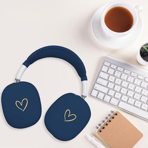 Case Cover for AirPods Max,Anti-Scratch Soft Silicone with Gold Heart Pattern Ear Cups Case Cover/Ear Pad Cover/Headband Cover for Apple Airpod Max Headphones (Black) in Saudi Arabia