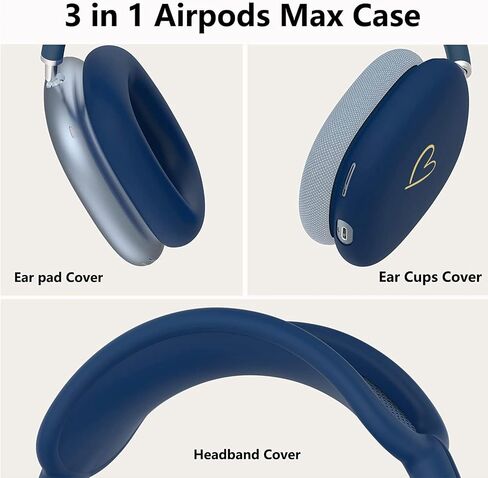 Case Cover for AirPods Max,Anti-Scratch Soft Silicone with Gold Heart Pattern Ear Cups Case Cover/Ear Pad Cover/Headband Cover for Apple Airpod Max Headphones (Black) in Saudi Arabia