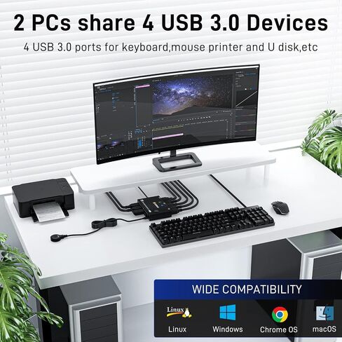 محول AOOCOO DP KVM، 4k@60 هرتز 2 في 1 منفذ عرض USB3.0 KVM Switcher شارك شاشة واحدة لجهازي كمبيوتر، يدعم لوحة المفاتيح اللاسلكية والماوس in Kuwait