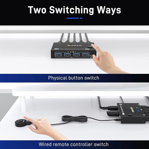 محول AOOCOO DP KVM، 4k@60 هرتز 2 في 1 منفذ عرض USB3.0 KVM Switcher شارك شاشة واحدة لجهازي كمبيوتر، يدعم لوحة المفاتيح اللاسلكية والماوس in Kuwait
