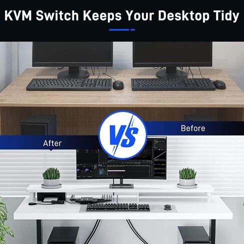 محول AOOCOO DP KVM، 4k@60 هرتز 2 في 1 منفذ عرض USB3.0 KVM Switcher شارك شاشة واحدة لجهازي كمبيوتر، يدعم لوحة المفاتيح اللاسلكية والماوس in Kuwait