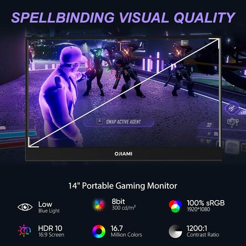 شاشة محمولة 14 بوصة FHD 1080P USB-C HDMI شاشة خارجية لأجهزة الكمبيوتر المحمول، الكمبيوتر الشخصي، هاتف Mac، Xbox، PS، Switch، شاشة IPS رفيعة للغاية ومكبر صوت مدمج مع حافظة واقية in Saudi Arabia