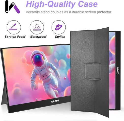 شاشة محمولة 14 بوصة FHD 1080P USB-C HDMI شاشة خارجية لأجهزة الكمبيوتر المحمول، الكمبيوتر الشخصي، هاتف Mac، Xbox، PS، Switch، شاشة IPS رفيعة للغاية ومكبر صوت مدمج مع حافظة واقية in Saudi Arabia