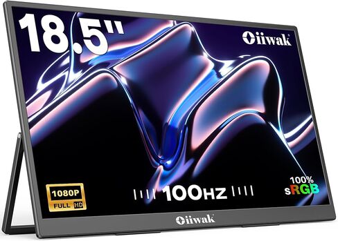 Oiiwak 18.5 inch Large Portable Monitor | 100HZ Second Screen Extender for Laptop | 100% sRGB 1080P FHD IPS Frameless Travel Gaming Monitor | Dual Speakers | 180° Foldable Stand & VESA in Kuwait