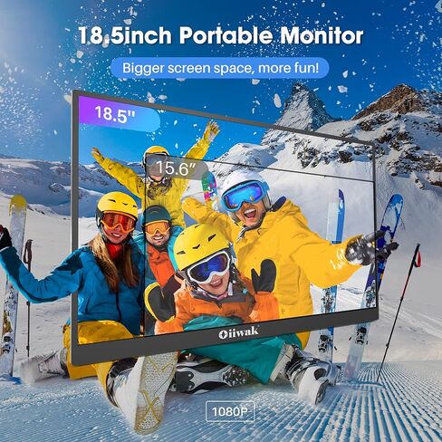 Oiiwak 18.5 inch Large Portable Monitor | 100HZ Second Screen Extender for Laptop | 100% sRGB 1080P FHD IPS Frameless Travel Gaming Monitor | Dual Speakers | 180° Foldable Stand & VESA in Kuwait