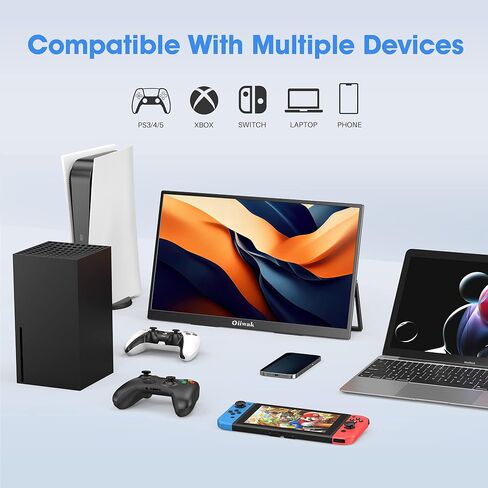 Oiiwak 18.5 inch Large Portable Monitor | 100HZ Second Screen Extender for Laptop | 100% sRGB 1080P FHD IPS Frameless Travel Gaming Monitor | Dual Speakers | 180° Foldable Stand & VESA in Kuwait